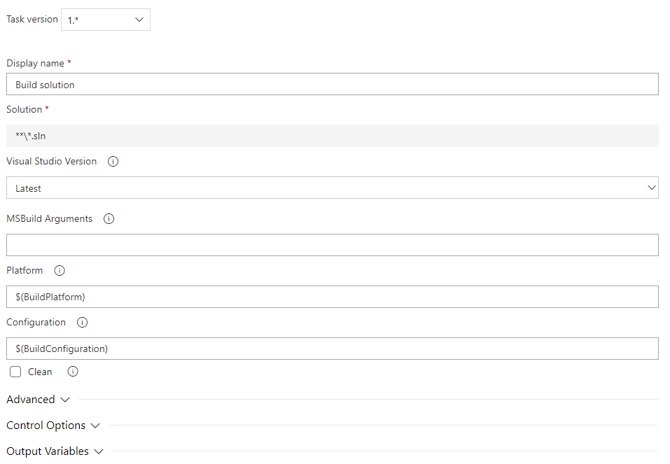 Window to set Build Solution